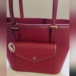 Michael Kors Red Leather Tote Bag